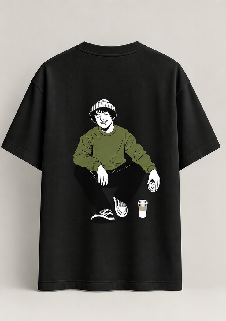 Printed Black Oversized T-Shirt